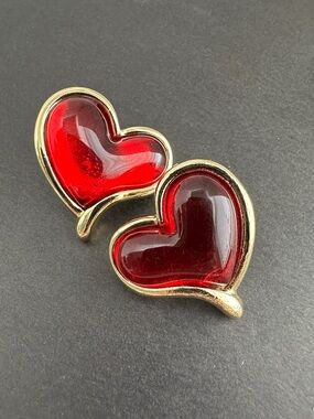 Gold-Tone Red Heart Earrings